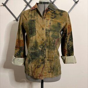 Chico's Fine Art-to-Wear Cotton Corduroy Blazer Shirt Size 0 Small